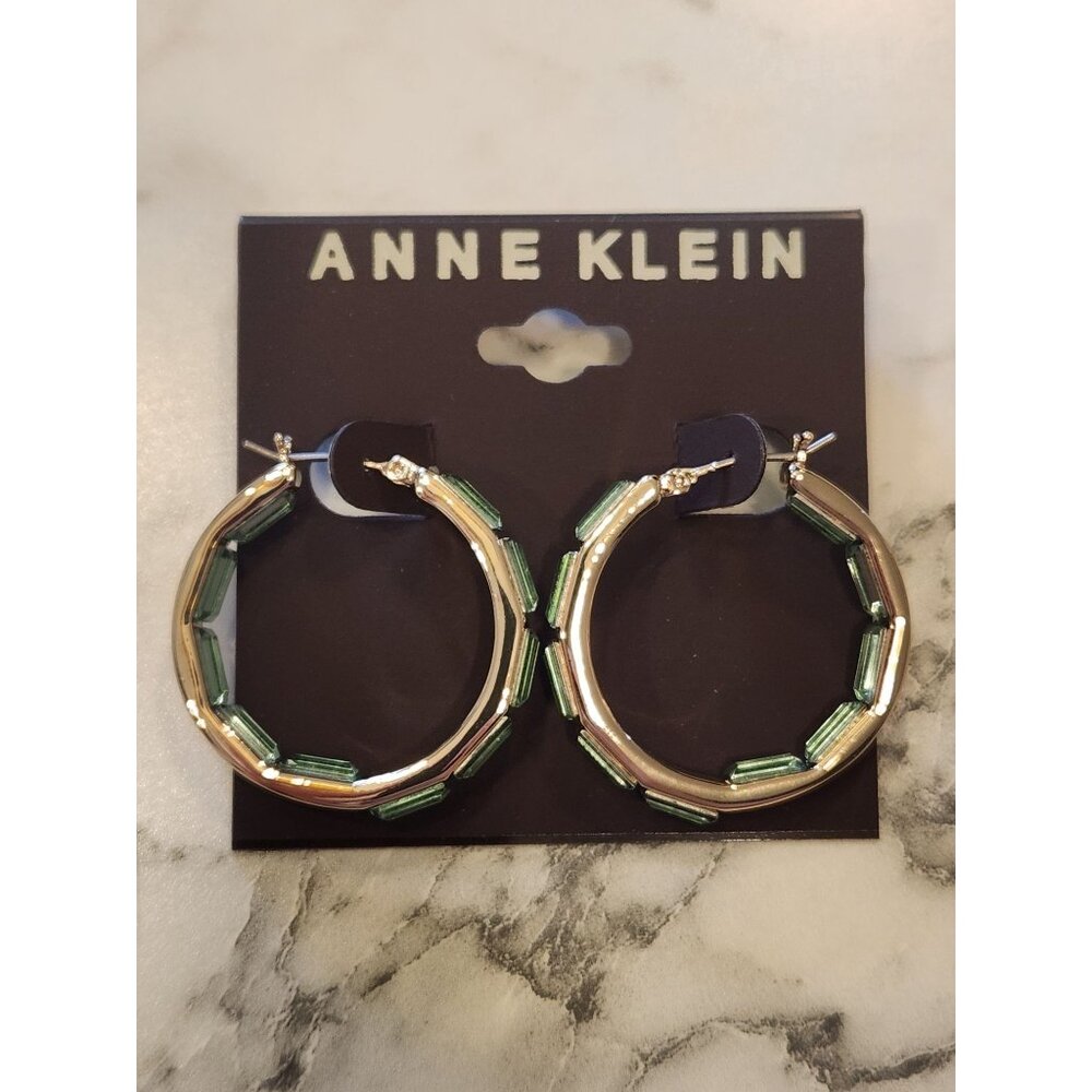 Anne Klein Gold-Tone Hoop Earrings With Green Accents
